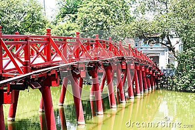 Featured the red bridge in Hanoi called the-huc-bridge.