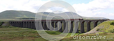 Fellsman steam train on Ribblehead Viaduct