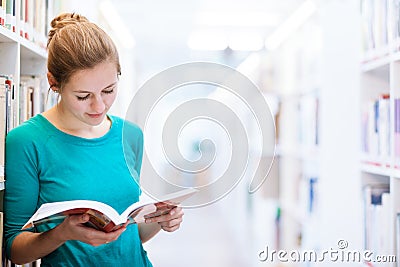 Female college student in a library