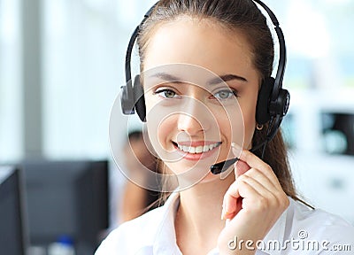 Female customer support operator with headset