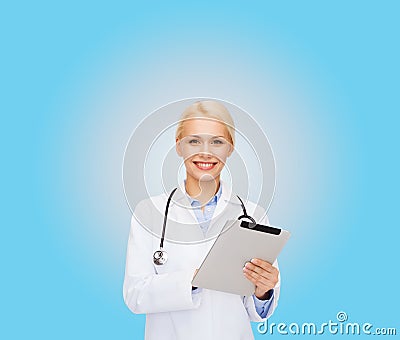 Female doctor with stethoscope and tablet pc