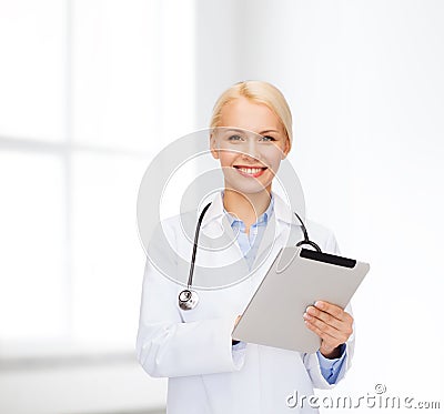 Female doctor with stethoscope and tablet pc