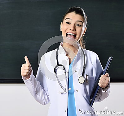 Female doctor woman teaching at medical school
