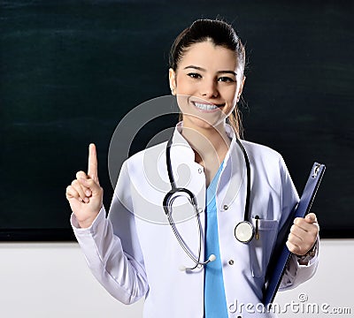 Female doctor woman teaching at medical school