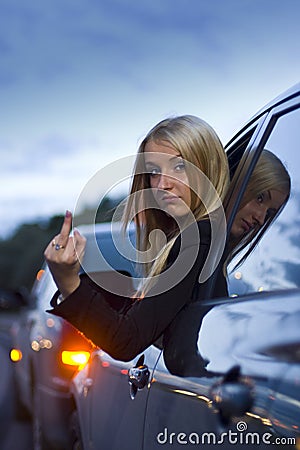 Female Driver Angry Gesture