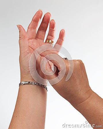 Female hand holding invisible smartphone