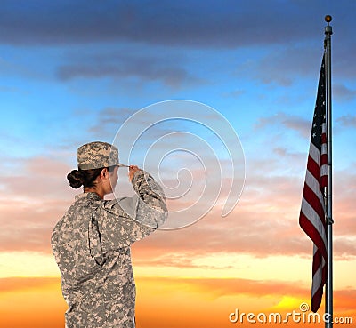 Female Soldier Saluting Flag