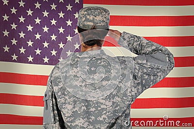 Female Soldier Saluting Grunge Flag