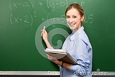 Female Student Doing Math on Chalkboard