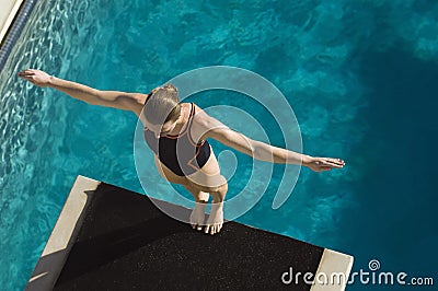Female Swimmer Ready To Dive