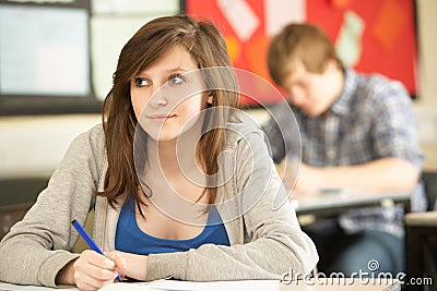 Female Teenage Student Studying