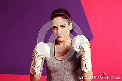 Female woman boxing with white gloves