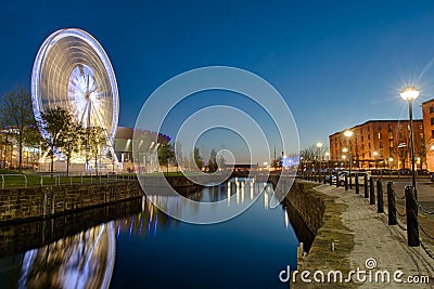 Ferris wheel and Echo Arena in Liverpool