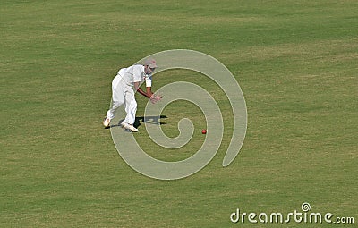 Fielding Attempt During Cricket Match