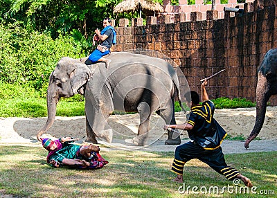 Fighters exercise for Thai traditional martial art demonstration