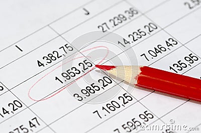 Financial figures and red pencil