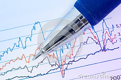 Financial graphs and pen