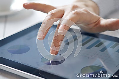 Finger touching screen on tablet-pc