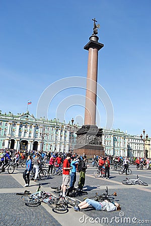 Finish cycling on Palace Square of St.Petersburg