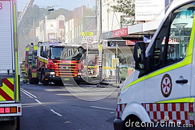 Fire and ambulance crews attend shop blast tragedy