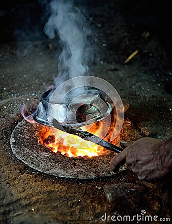 Fire of coke is ready to melt iron