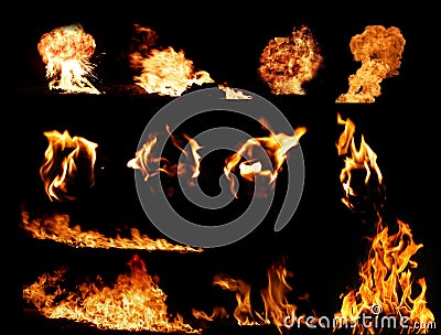 Fire elements in black background