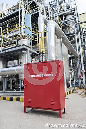 Fire hose cabinet in a factory plant