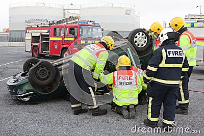 Fire and Rescue service at car crash training