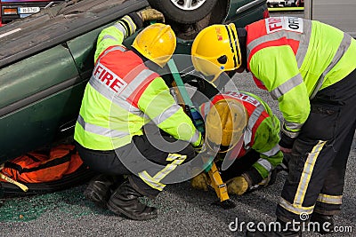Fire and Rescue staff at car crash training