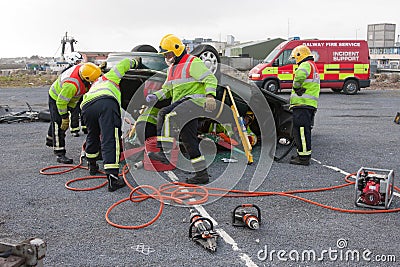 Fire and Rescue unit at car crash training