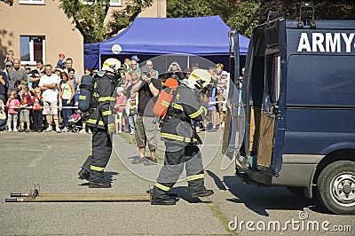 Fire service units at car crash training.