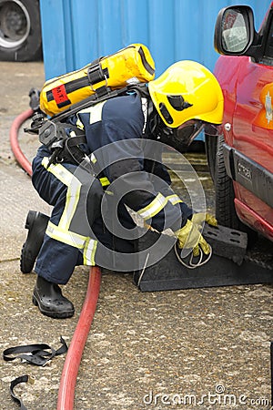 Firefighter in breathing gear