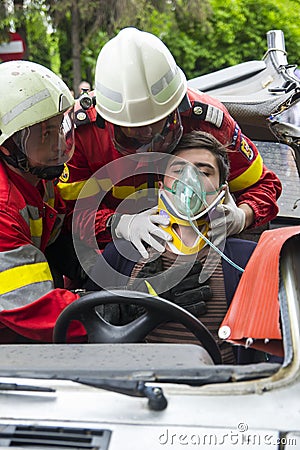 Firefighters helping victim