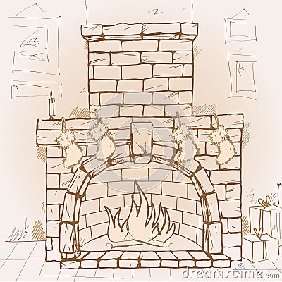 Christmas Fireplace Drawing