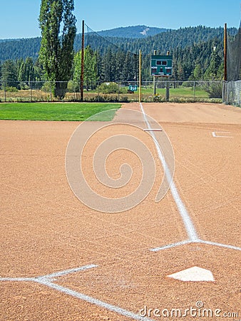 First base line, from home plate