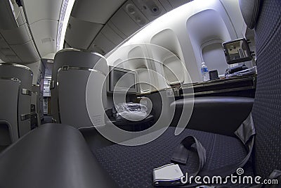 First class seat on Boeing 777-300 in a commercial airplane