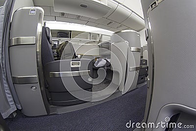 First class seat on Boeing 777-300 in a commercial airplane