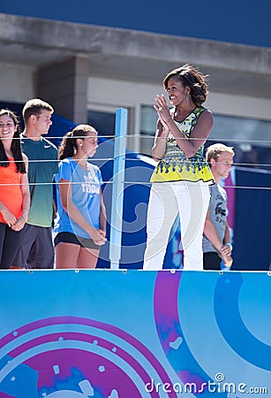 First Lady Michelle Obama joined by professional tennis players at Arthur Ashe Kids Day at Billie Jean King National Tennis Center