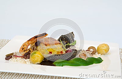 Fish cake with various seafood accompaniment