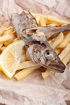 Fish and Fries on brown paper