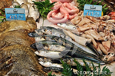 Fish shop in the city of Honfleur