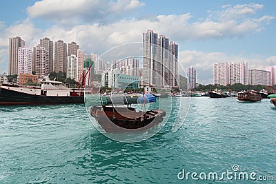 Fishing boat in Aberdeen harbor in Hong Kong