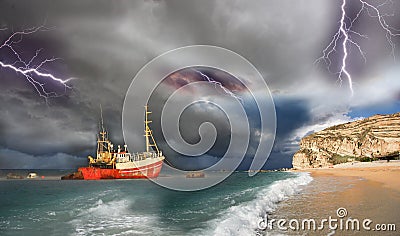 Fishing boat in a big storm