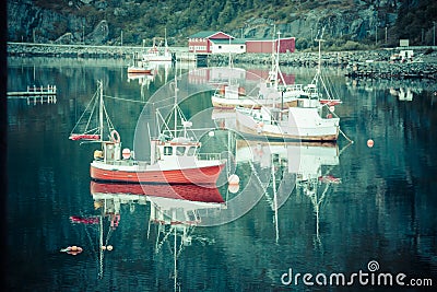 Fishing boat in harbour Reine, Lofoten Islands, Norway