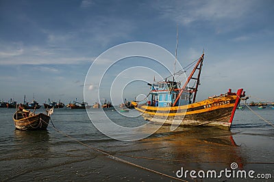 The fishing boats in the sea in vietnam