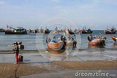 The fishing boats in the sea in vietnam