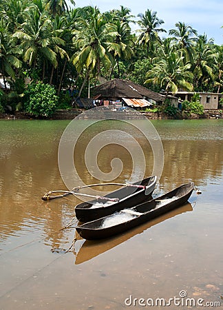 Fishing boats in tropical river. Goa