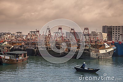 Fishing harbor of Beihai at sunset,China