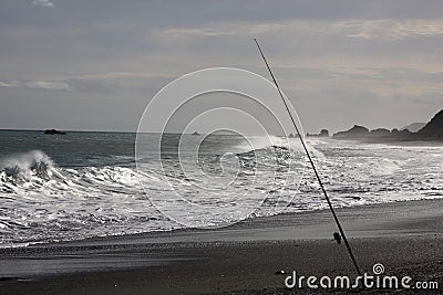 Fishing rod at sea shore