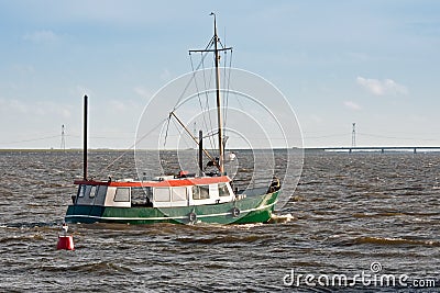 Fishing ship sailing to the sea